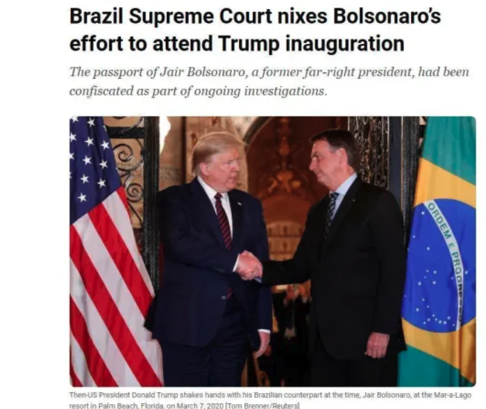 Imprensa internacional repercute ausência de Bolsonaro na posse de Trump